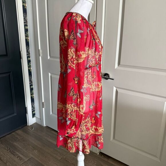 The Kooples 100% Silk Red Royal Butterfly Ruffle Dress Size XS - Picture 7 of 8